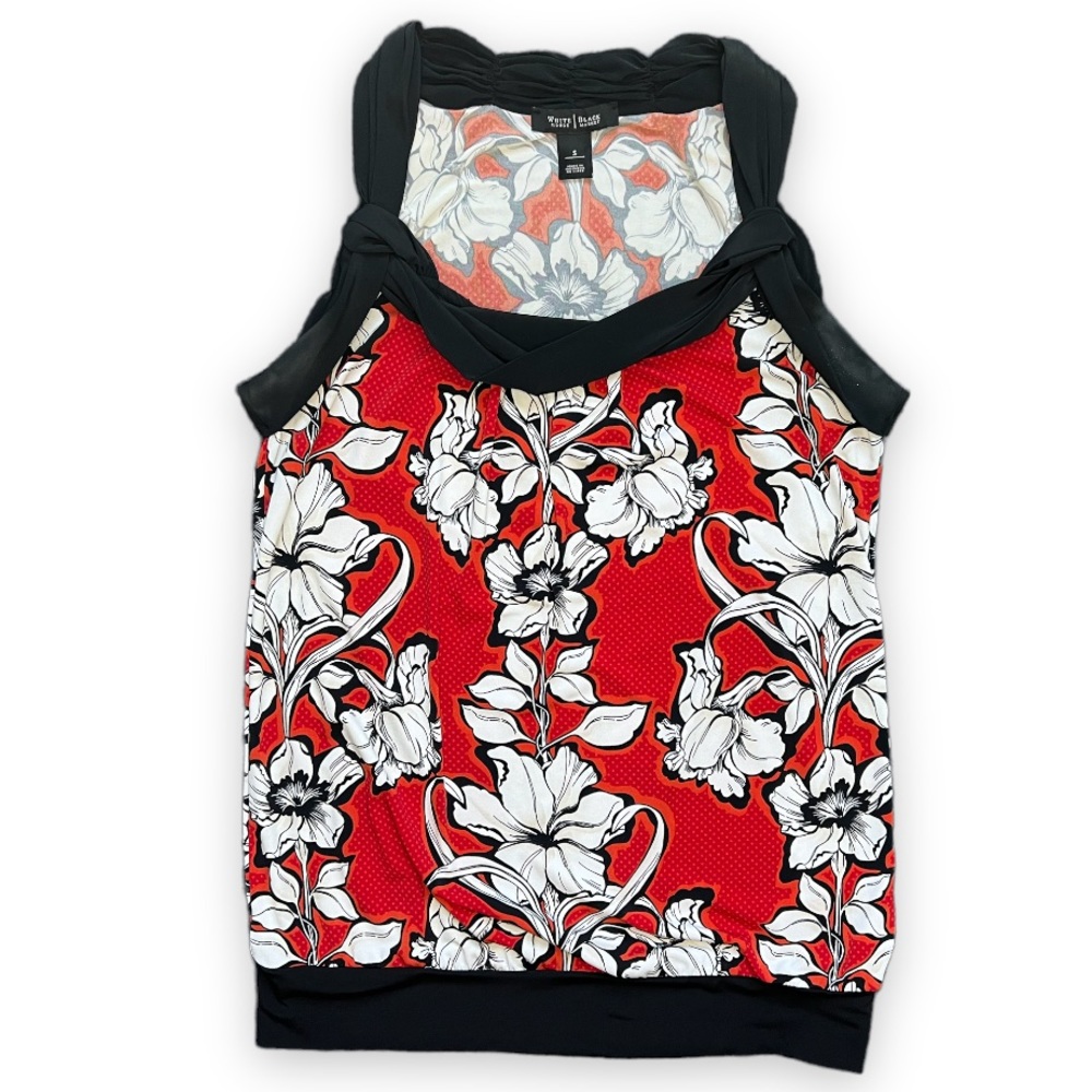White House Black Market Red Floral Sleeveless Tank Top | EUC Size S